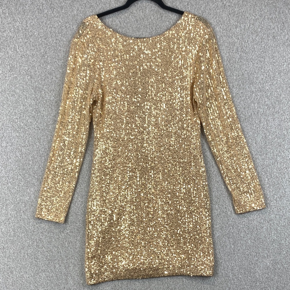 WAYF sequin mini dress S gold bodycon open back glam formal event bling